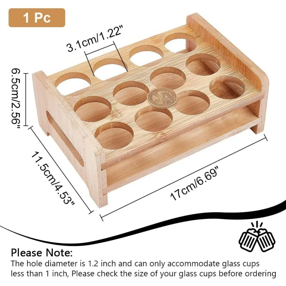 12 Shot Glass Holder Hole: 1.22 Inch Shot Glass Tray Bamboo Shot Glass Serving Tray Storage  Display