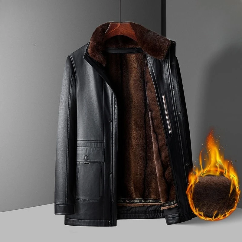 

Outcoat Winter Faux Leather Jacket Detachable Golden Mink Fleece Inner Lining Top Layer Faux Deerskin One-piece Warm Men's Coat