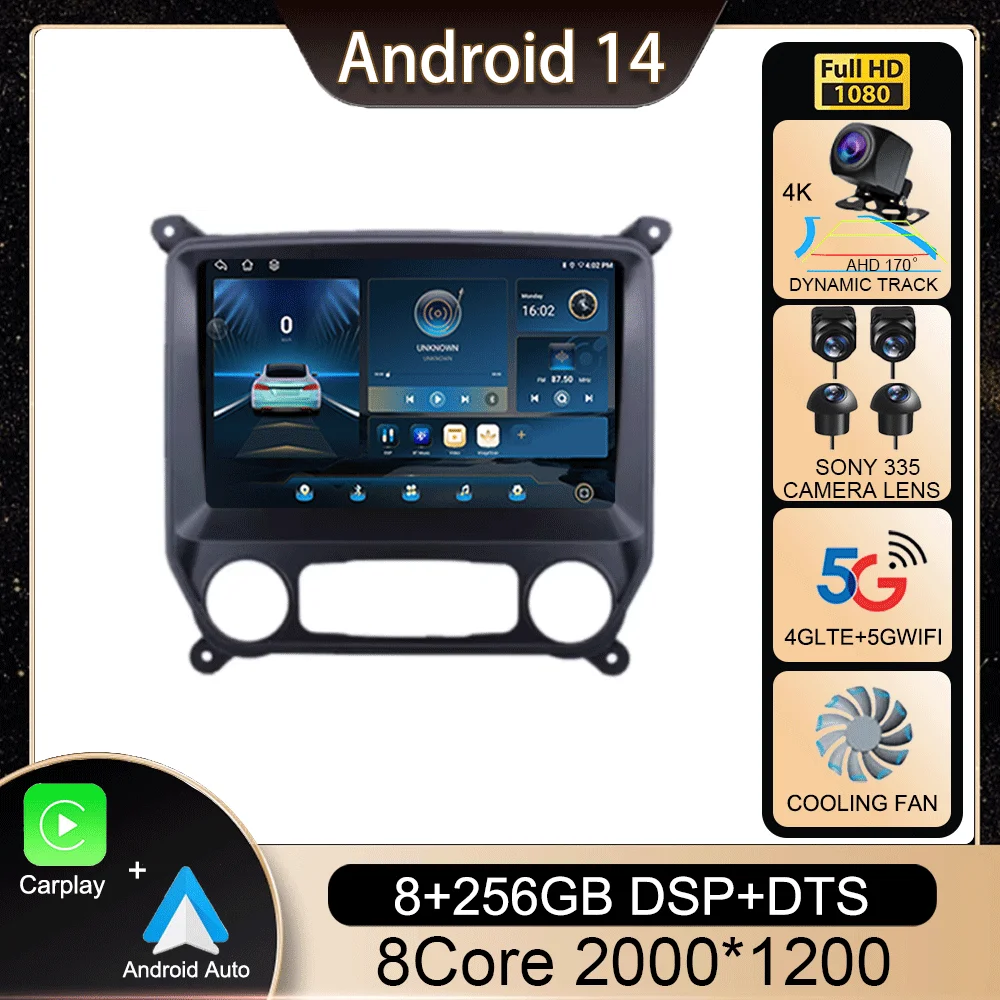 

Автомагнитола Carplay на Android 14 для Chevrolet Silverado 3 GMTK2 2014 2015 2016 2017 2018 мультимедийный видеоплеер GPS стерео 4G