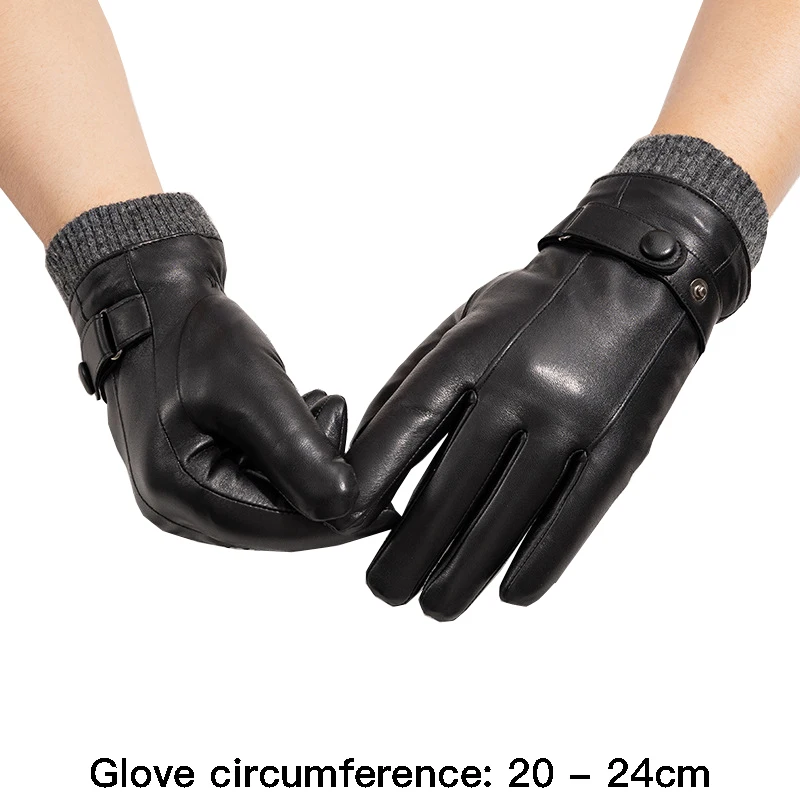 

High quality winter genuine leather gloves for men fur lining hand warmer new 2024 cycling outdoor elegant gloves black