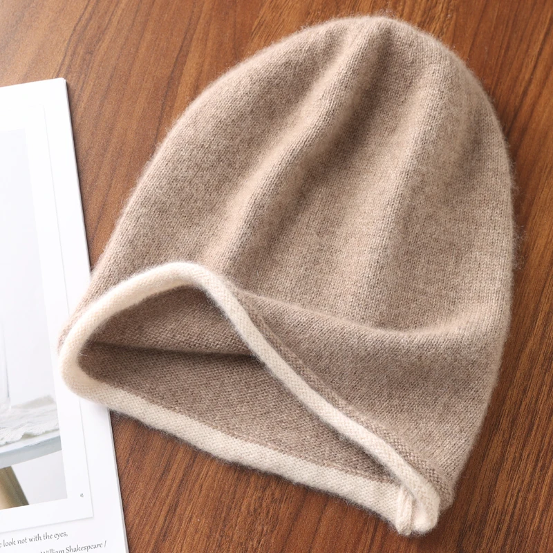 Winter Hat Regardless Of Gender 100% Merino Wool Knitted 2024 New Women's Soft Warm Bean Hat Fashion Outdoor Curly-brimmed Hat