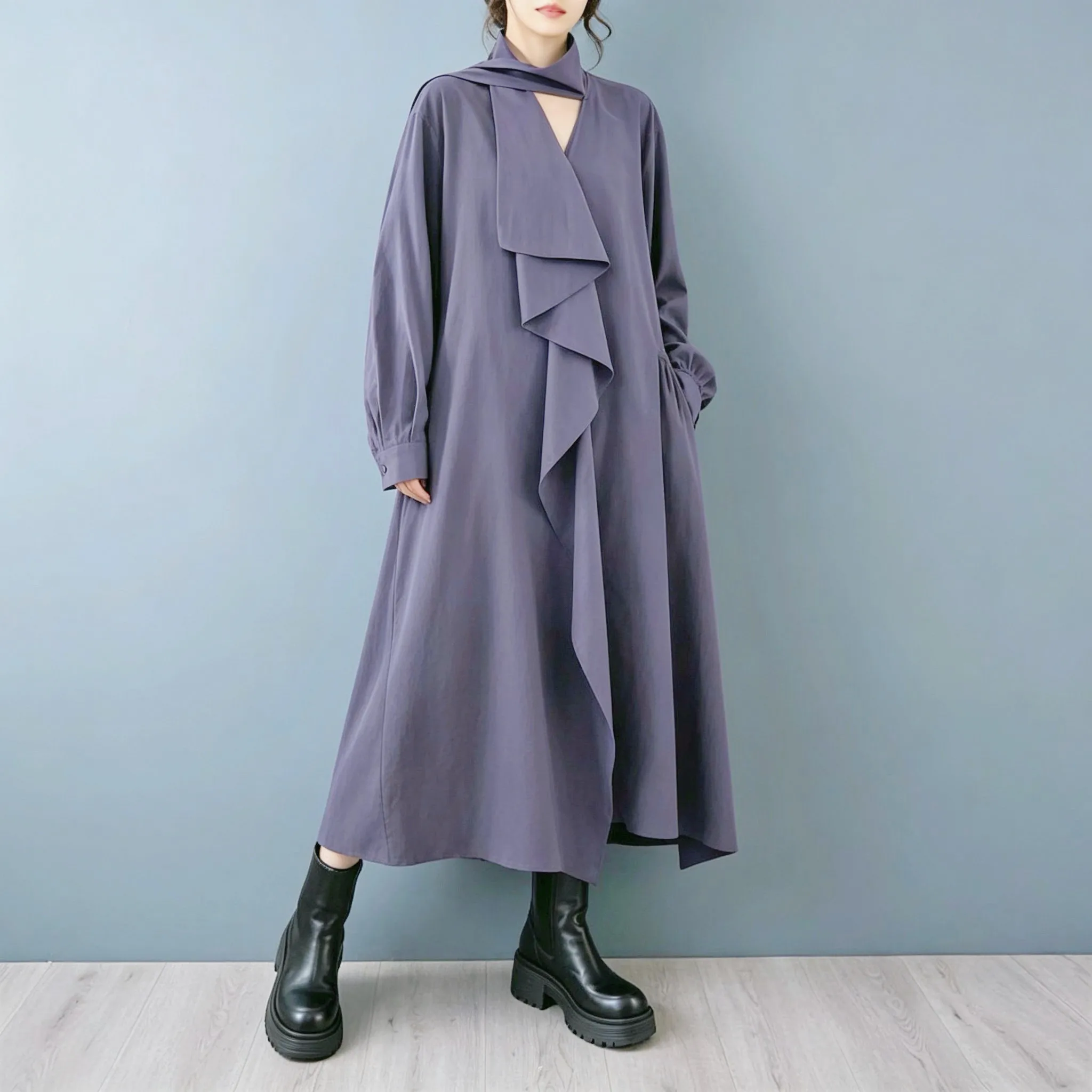 Women Midi Length Trench Coat Solid Color Korean Style Elegant Lapel Loose Casual Artistic Layering Outerwear Autumn Winter