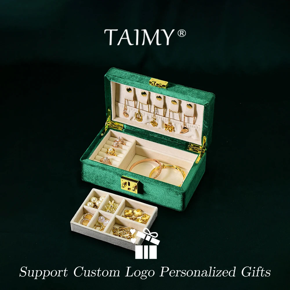 TAIMY Velvet Jewelry Box Business Travel Double Layer Design Ring Necklace Jewelry Storage Case Custom Logo Personalized Gifts