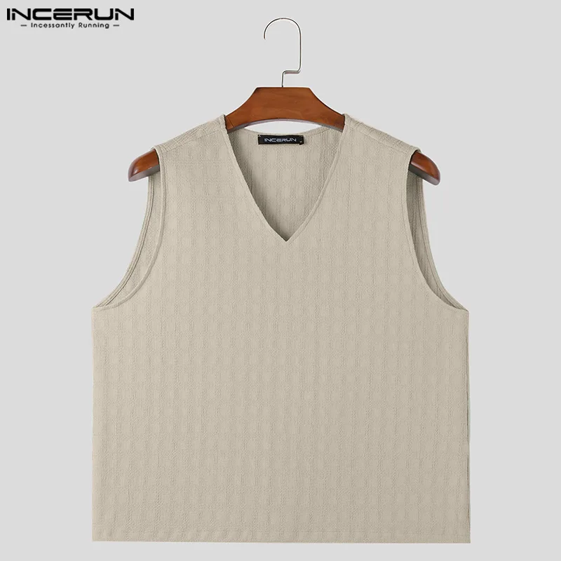 2024 Men Tank Tops Solid Color V Neck Sleeveless Loose Leisure Male Vests Streetwear Summer Casual Men Clothing S-5XL INCERUN