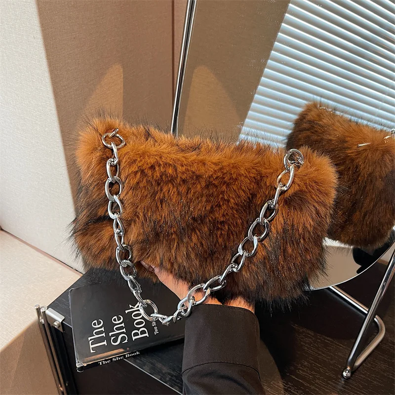 

Новая плюшевая женская сумка, модная универсальная сумка для подмышек, сумка на плечо, высококачественная банкетная сумка с цепочкой