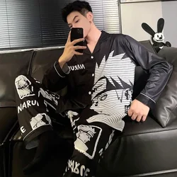 NEW Naruto anime peripheral cartoon black men's pajamas early autumn long-sleeved trousers handsome teenagers home clothes set