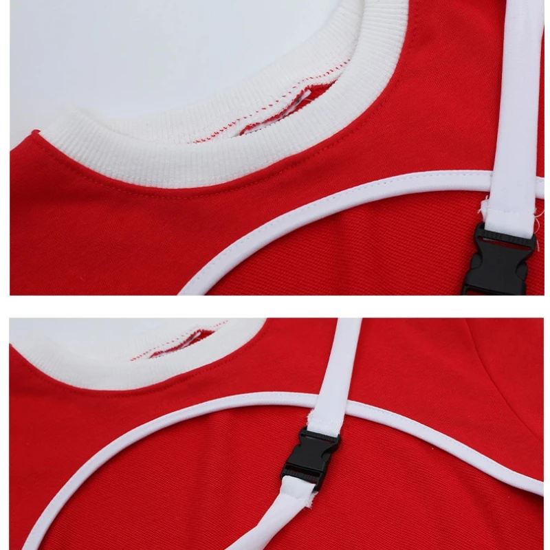 어린이 스트리트 댄스 힙합 세트, 긴 소매 재즈 댄스 의상, 소녀들의 멋진 댄스 레드 공연 의상