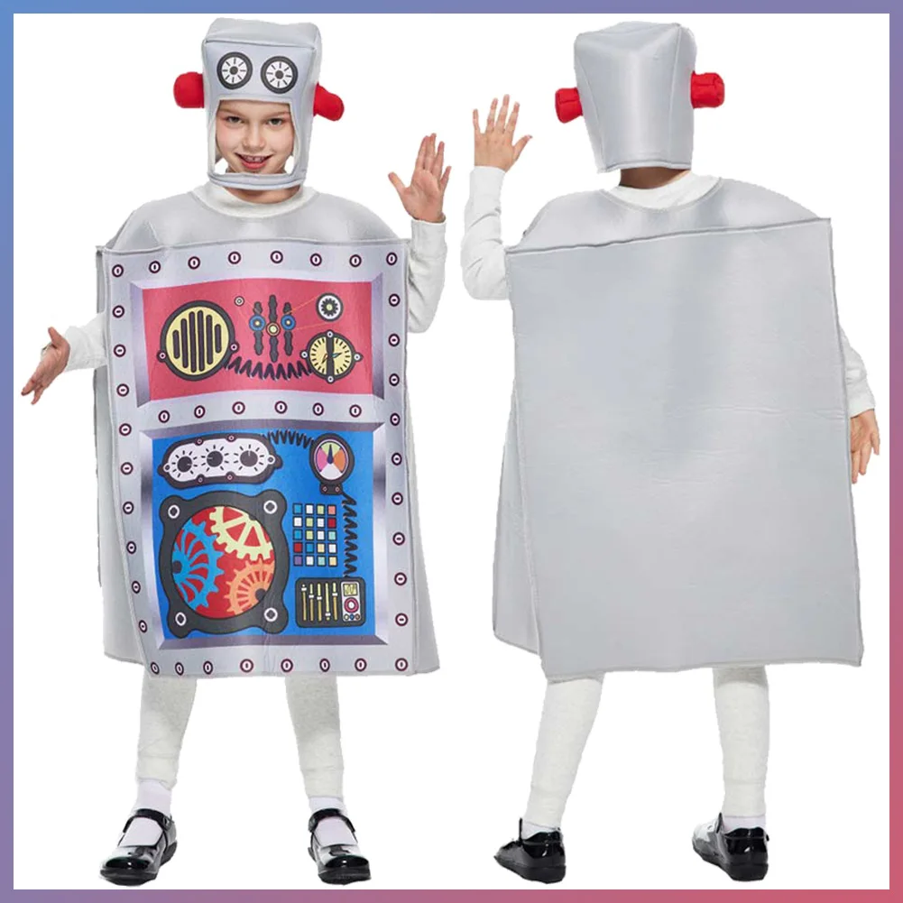 Costume de robot cosplay pour enfants, vêtements de performance sur scène, tenues pour petits garçons et filles, chapeau dans l'ensemble, fête d'Halloween pour enfants, imbibé