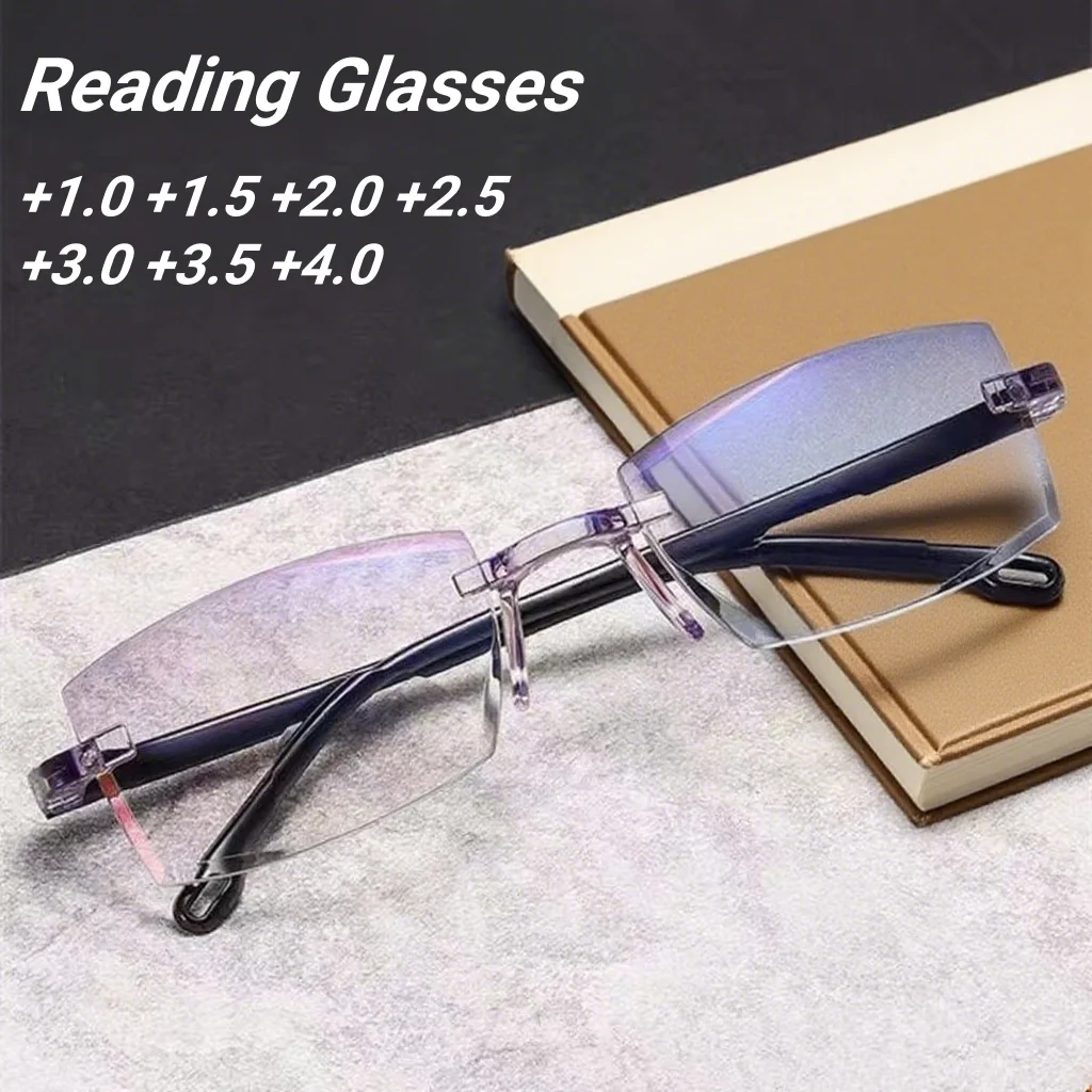

High-definition Frameless Women's Presbyopia Cut Edge Glasses, Ultra Light and Neutral Square Dual-use Anti Blue Light Glasses