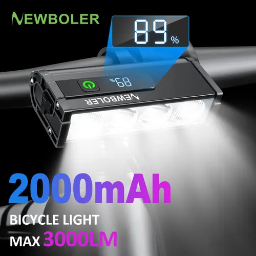 Imagen 1 del producto NEWBOLER-luz frontal para bicicleta, 2000mAh, 3000 lúmenes, linterna impermeable, carga USB, accesorios para lámpara de Ciclismo de Carretera MTB