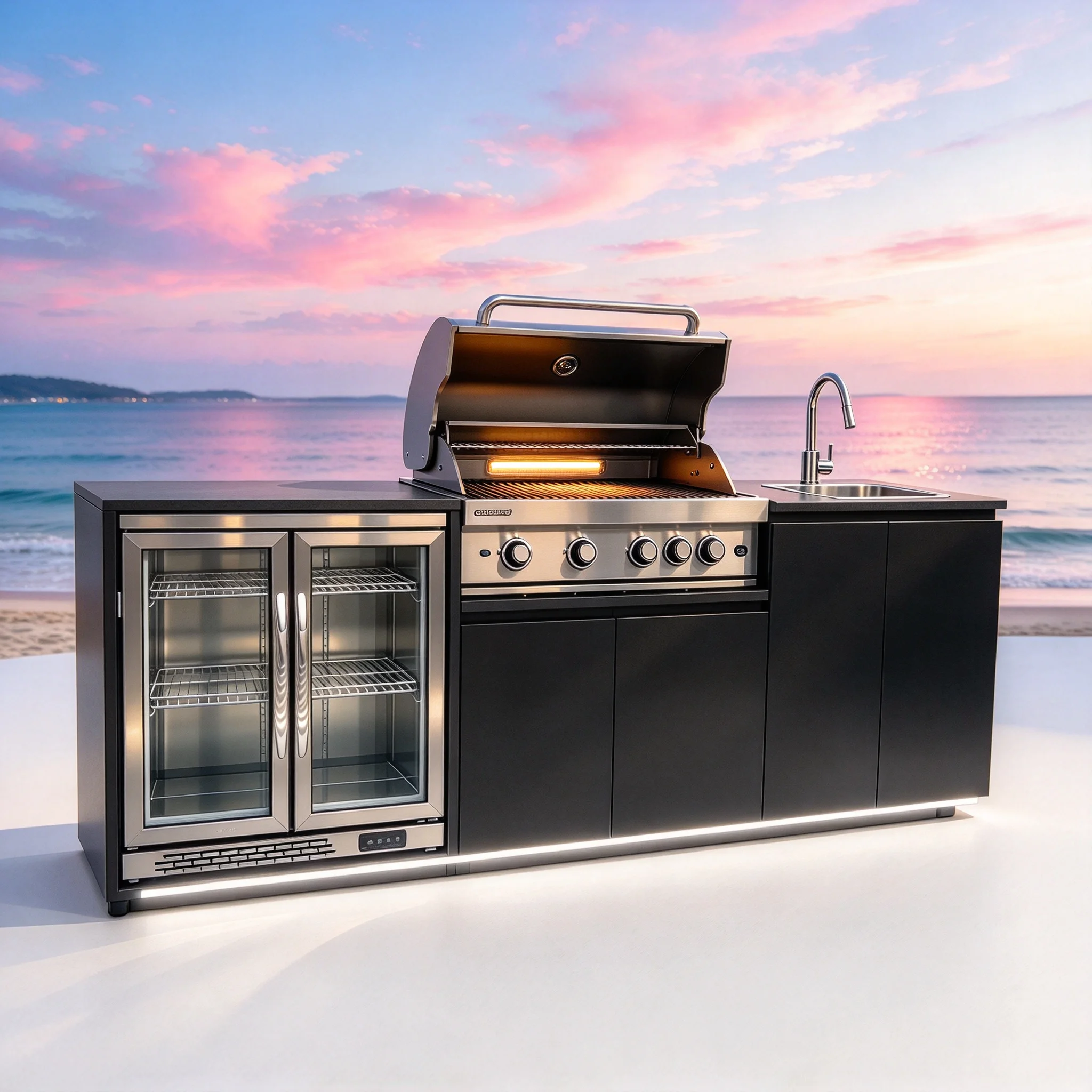 Hot Sale Modular BBQ Outdoor Kitchen with Grill Fridge Sink Drawers Doors 304 Stainless Steel Backyard Grilling Set