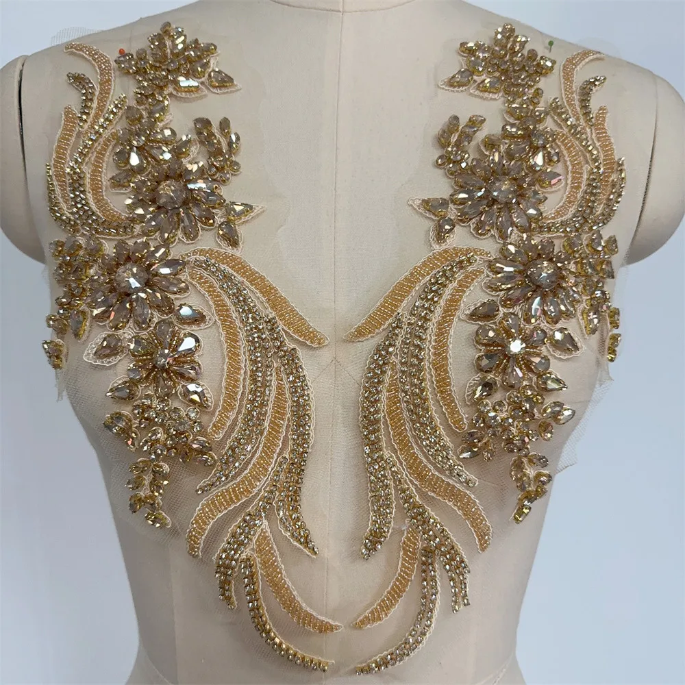 1 par artesanal frisado corpete de cristal apliques remendos acessório para vestido roupas diy