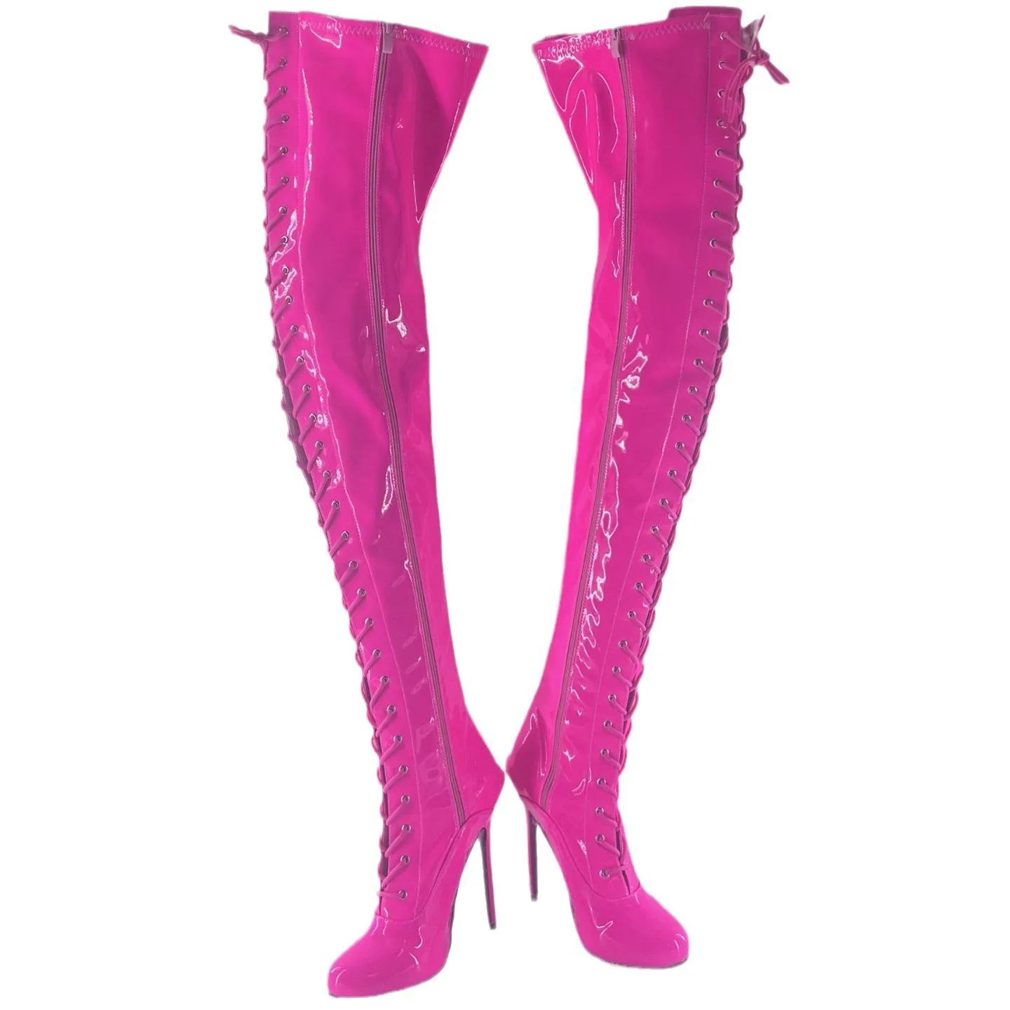 New Sexy side zipper stiletto euro-n style lacing round head knee-high queen boots men and women dress large boots