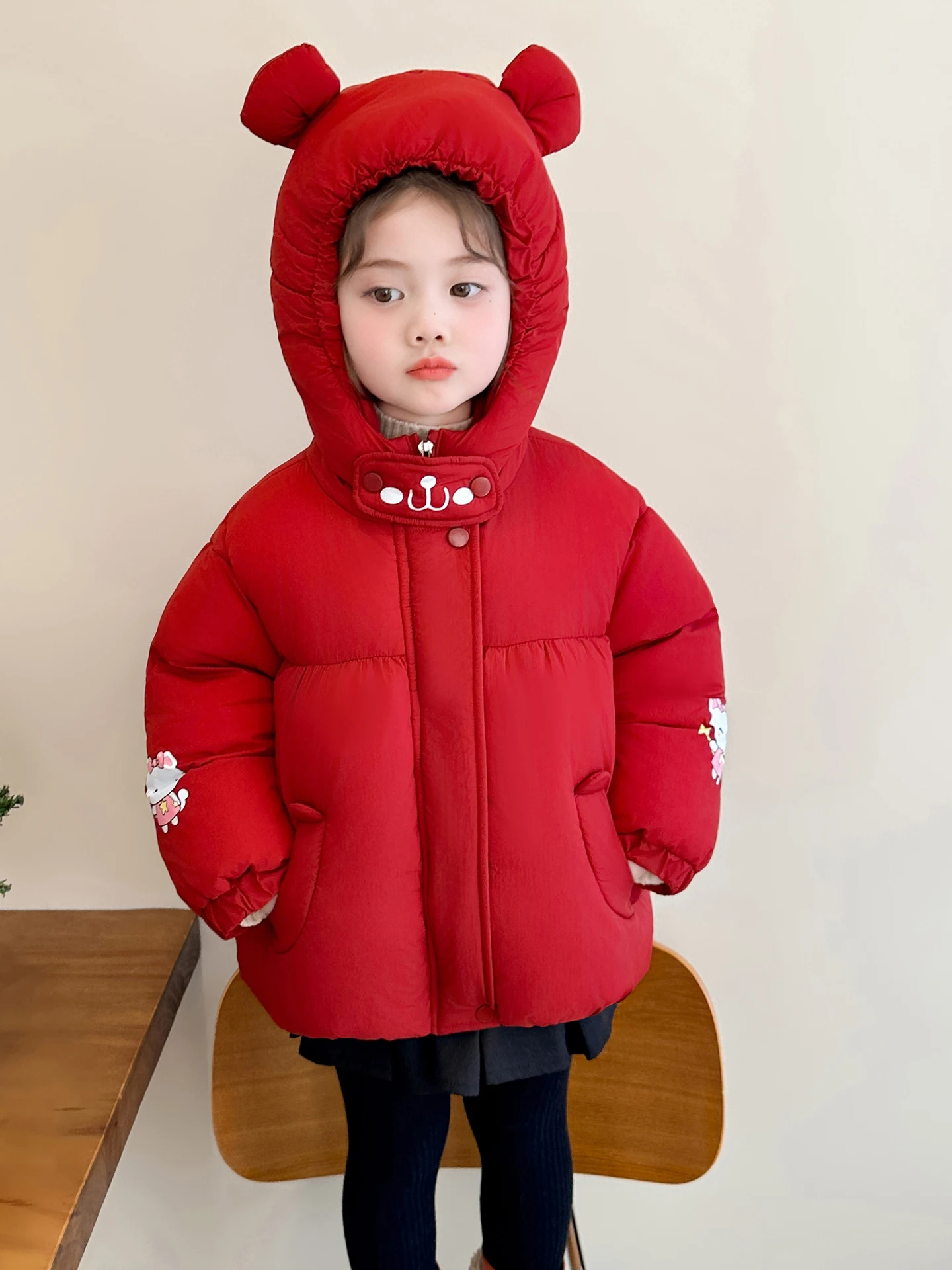 

Girls Thiened Warmth Hooded down Jaet Red Outerwear Children's Faionable Cotton Padded Coat Autumn Winter Cartoon Design