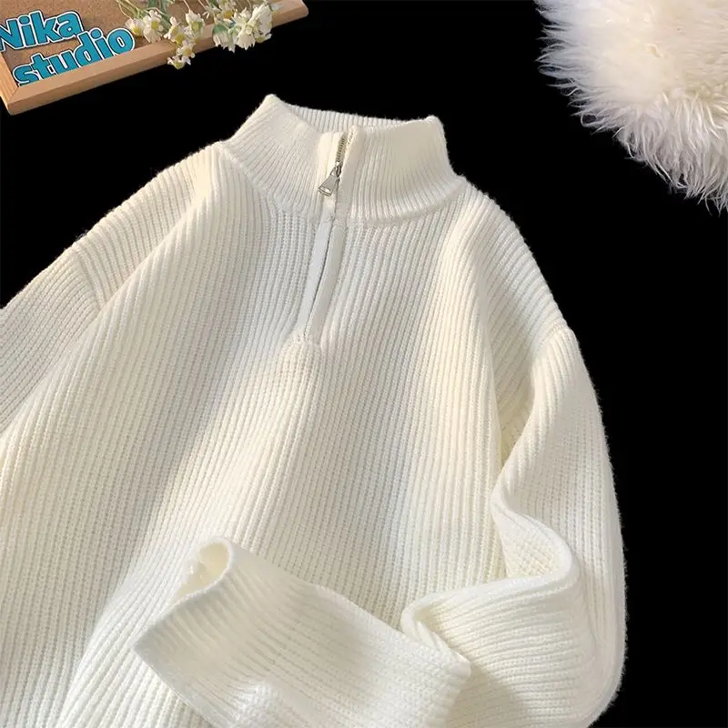 فضفاضة تناسب الرجال الخريف الشتاء f سستة الياقة سترة عارضة الأساسية العصرية لون نقي أعلى ملابس خارجية مريحة البوليستر