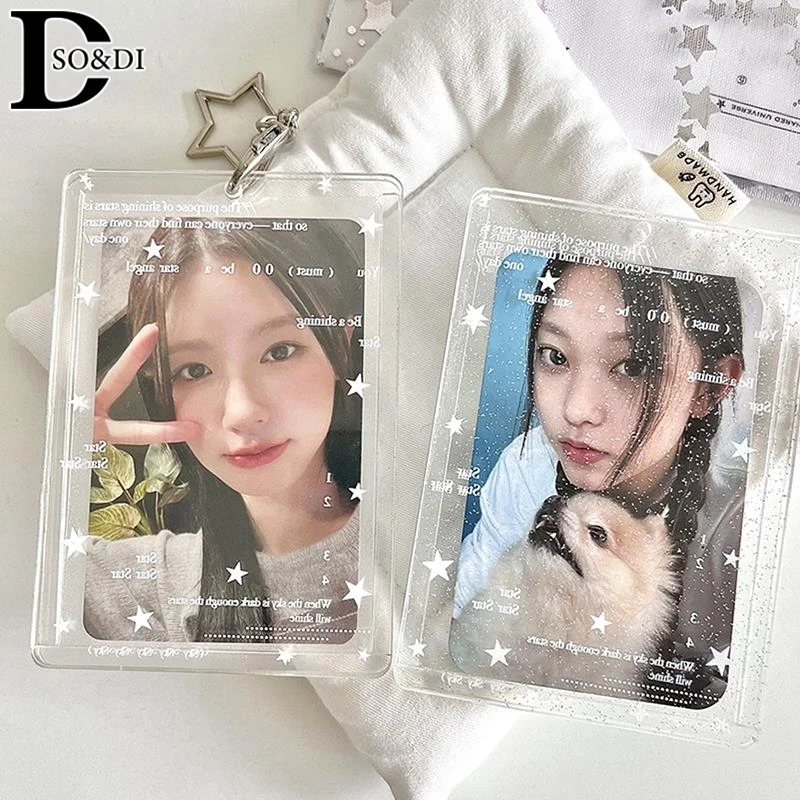 Acrylic Kpop Photo Card Holder Anti-lost Keychain 3 Inch INS Transparent Idol Protective Case Bag Bus Cards Sleeves Supplies