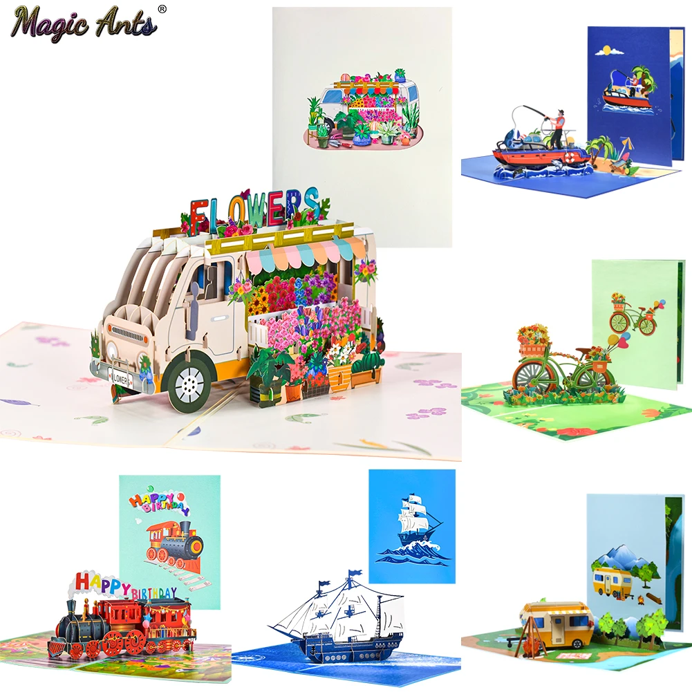 Carte Pop Up 3D pour enfants, papa, mari, fête des pères, cartes de vœux, thème sportif, voiture, vélo, voyage, toutes les Occasions