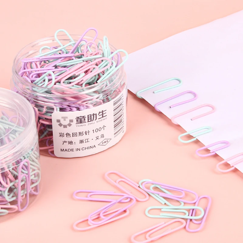 100Pcs/box 28mm Morandi Color Paperclips Student Test Paper Organizer Office Document Bill Binder Metal Clip Binding Supplies