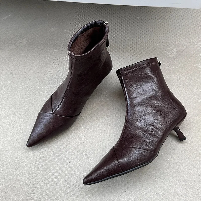

Ankle Boots for Women Mid Heels Pointed Toe Elegant Shoes 2025 Winter Pumps Fashion Boots New Chelsea Leather Party Mujer Botas