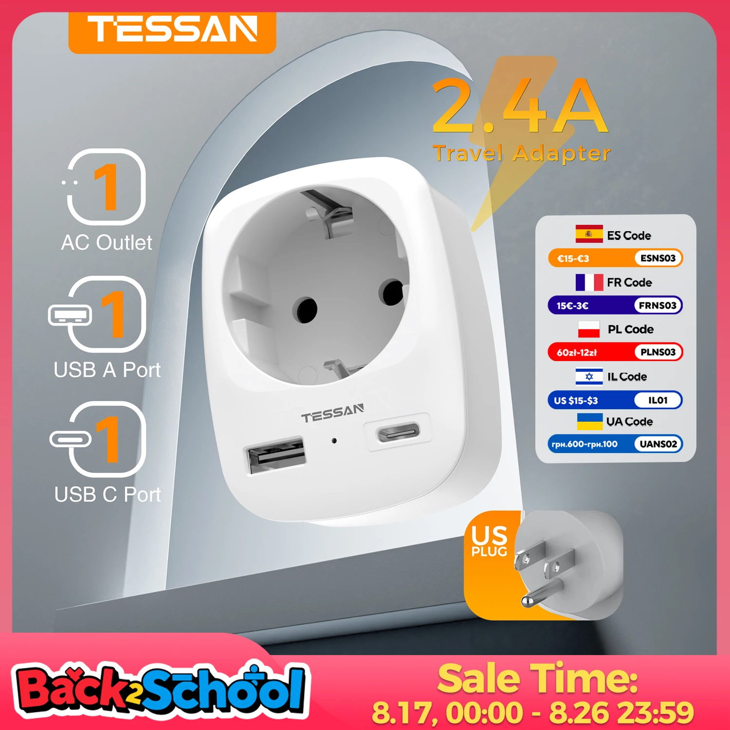 Travel Accessories Canada - TESSAN Travel Adapter EU To USA