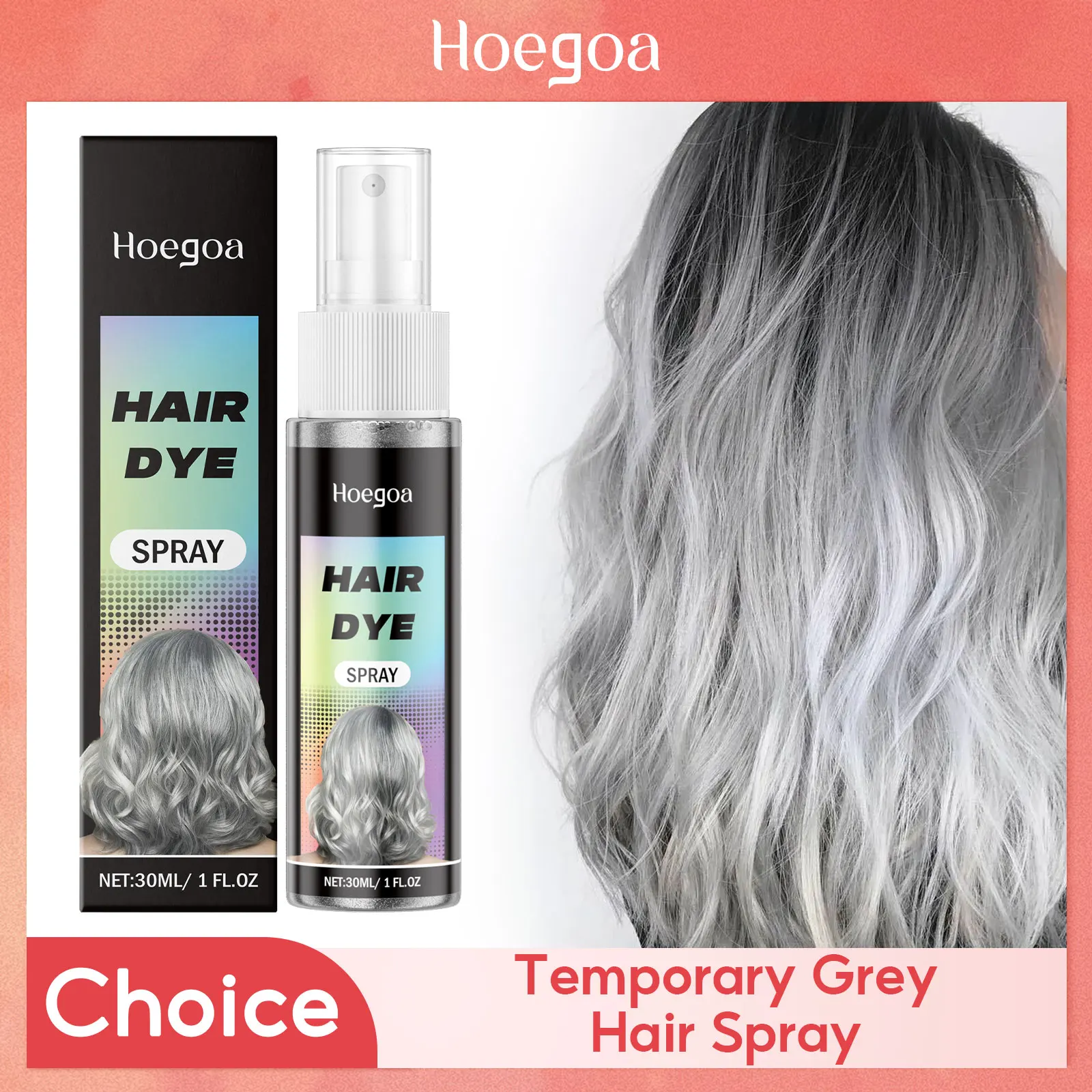 

Hoegoa Gray Hair Dye Spray Temporary Molding Grandma Grey Punk Styling Easy Coloring Natural Plant Smoky Gray Hair Dye Color