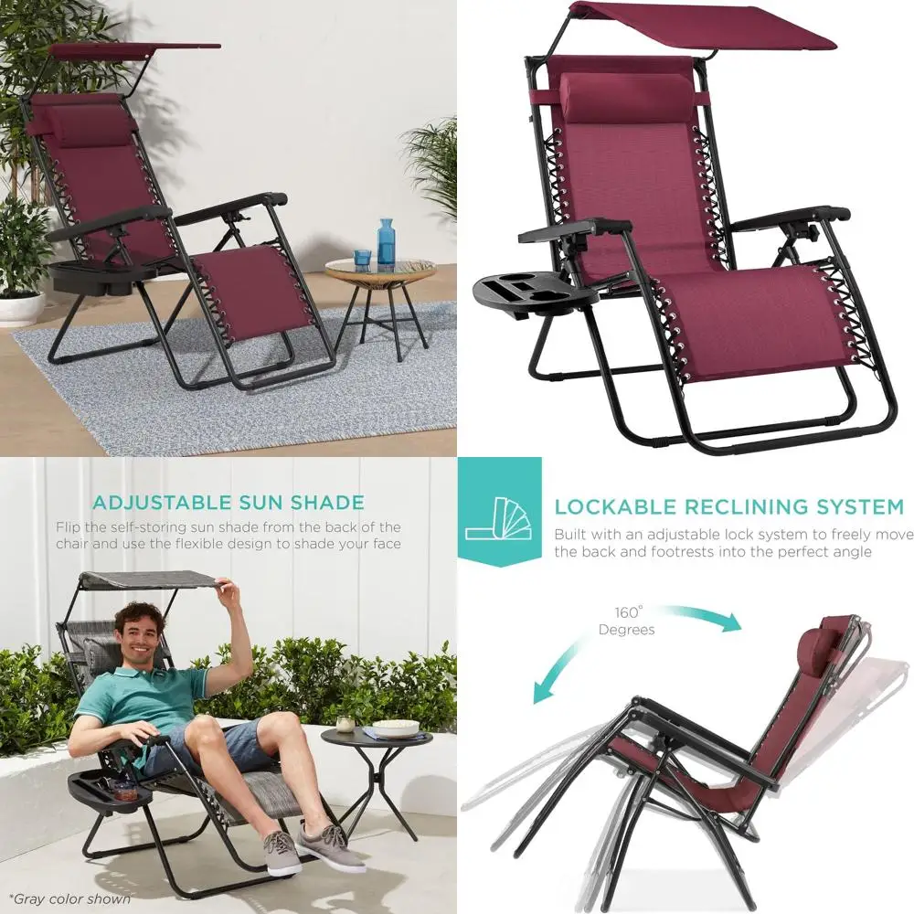 

Уличное кресло-реклайнер Zero Gravity с регулируемым навесом и боковым столиком, из текстилена с сетчатой вставкой