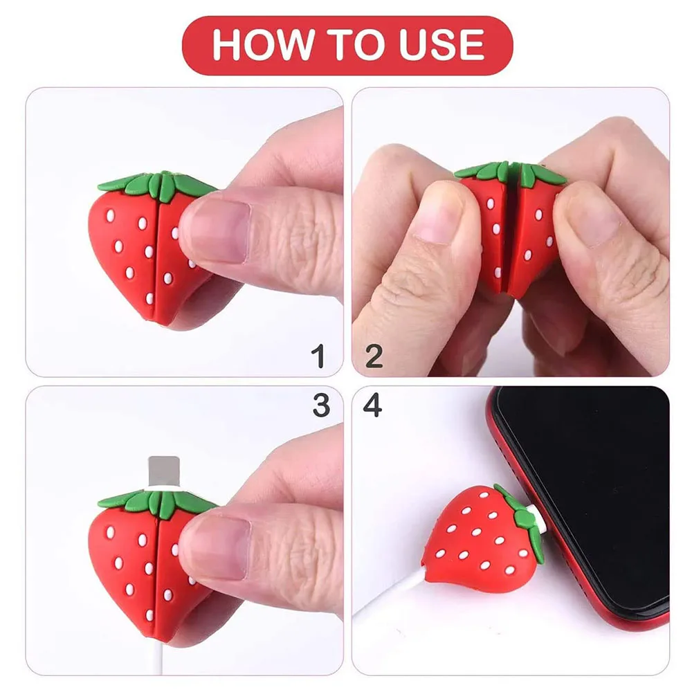 Śliczny ochraniacz kabla USB do telefonu Apple iPhone Samsung Cable Chompers Cord Fruit Bite Ładowarka Uchwyt na przewód Organizer Ochrona