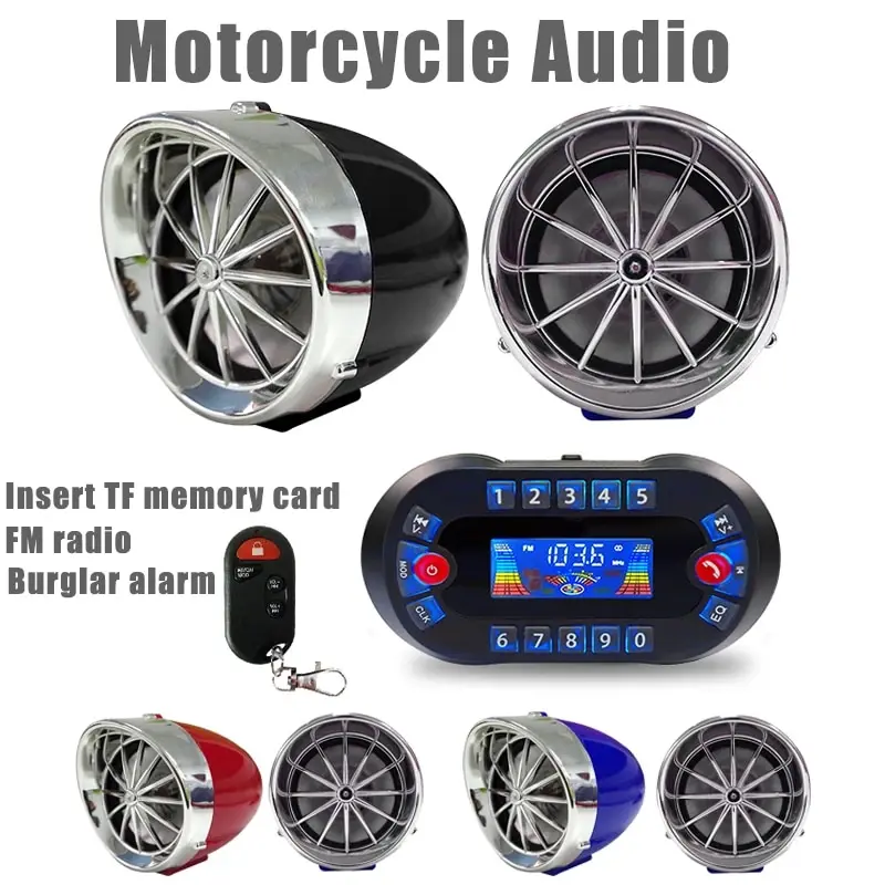 MT730 오토바이 블루투스 스피커 증폭기 출력 2.1A MP3 음악 플레이어 USB FM 라디오 스테레오 스피커 도난 경보 사이렌