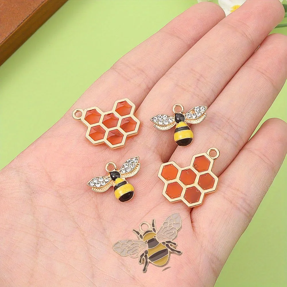 3/9/16pcs Enamel Bee&honeycomb Shaped Pendant, Used for DIY Accessories, Christmas, Halloween, Thanksgiving Accessories