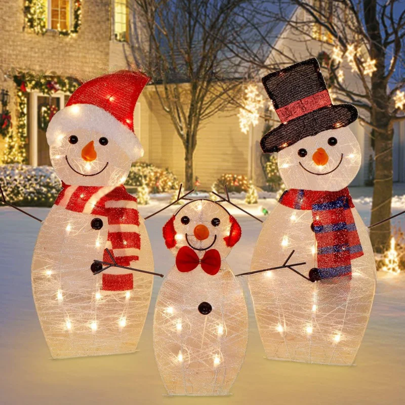 Bonhomme de neige 4.2 avec lumière LED, décoration de jardin de Noël, bonhomme de neige plonger oyant, décorations de cour extérieure pour la maison, ornement de Noël, 3 pièces