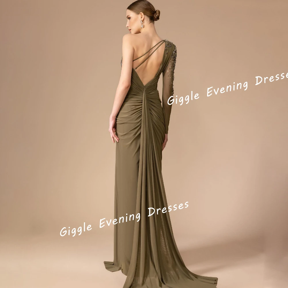 Chiffon Illusion Beading Nobility Prom Gown Saudi Arab Pleating Floor-Length Slit Chic And Elegant Evening Dress For Women 2024