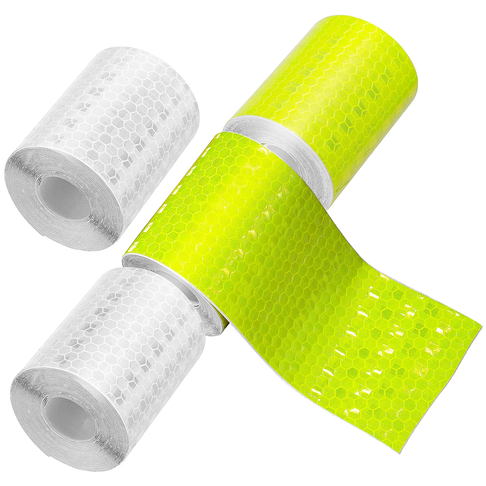 

4Pcs Reflective Tape Set Yellow White Safety Warning Stickers Vehicles Road Marking Construction Outdoor Indoor Strong Adhesion