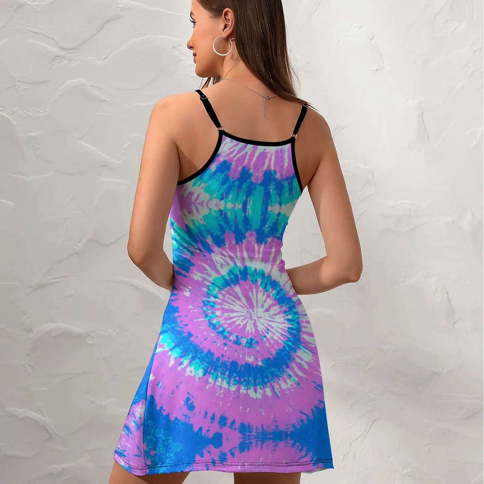 Sexy  Woman's Gown Suspender Dress Tie Dye Spiral Tie Dye  Women's Sling Dress Cute Cocktails Graphic