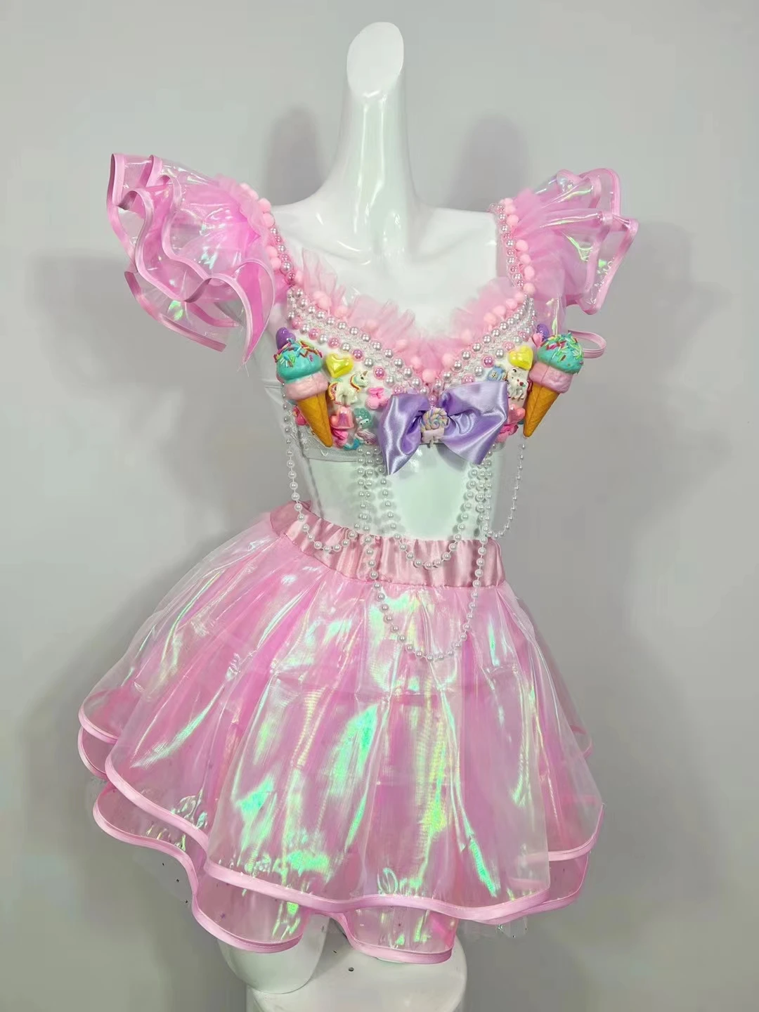 แคนดี้เพิร์ล สวีทฮาร์ทบิกินี่สีชมพูกระโปรงชุดเซ็กซี่บาร์ไนท์คลับดีเจเต้นรำชุดชุดการแสดงชุดวันวาเลนไทน์