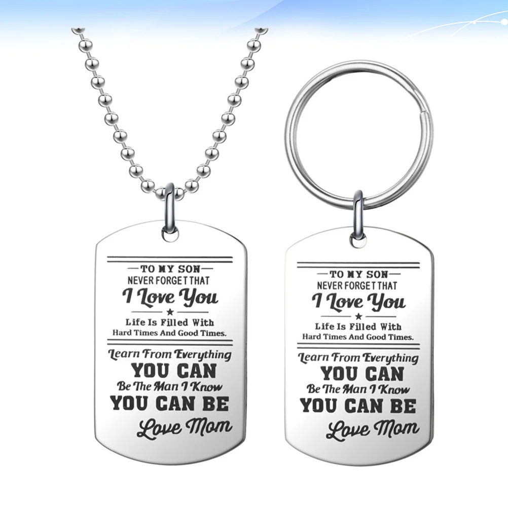 

Family Gift Necklace Key Rings Set Titanium Steel Pendant Exquisite Letter Printing Jewelry Souvenir Decoration for Son Car Bag
