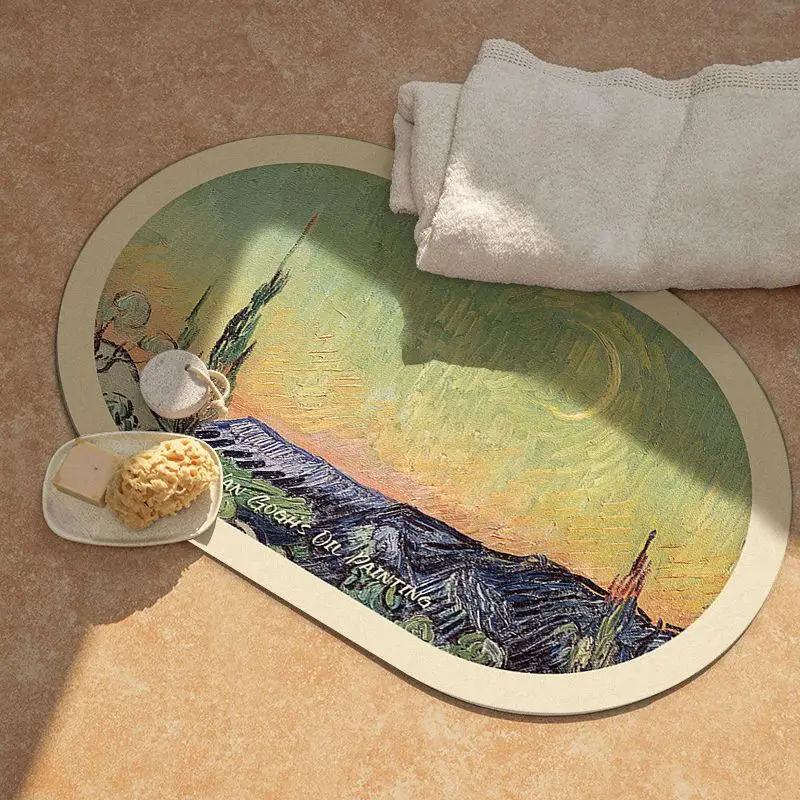 Oil painting Diatom mud cushion Toilet door floor mat Non-slip absorbent bathroom floor mat Bathroom toilet door mat Carpet
