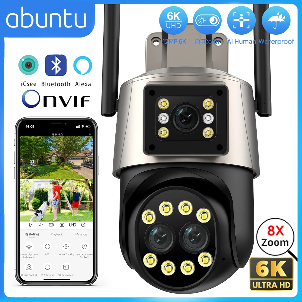 ABUNTU 12MP 6K Wifi Überwachungskamera 8X Digital Zoom Outdoor PTZ Wifi Kamera Menschlichen
