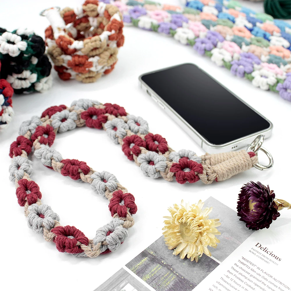 Nordic Pastoral Daisy Woven Phone Lanyard Macrame DIY Kit Polyester Handmade Keychain Accessory Personal Use & Holiday Gift view 6