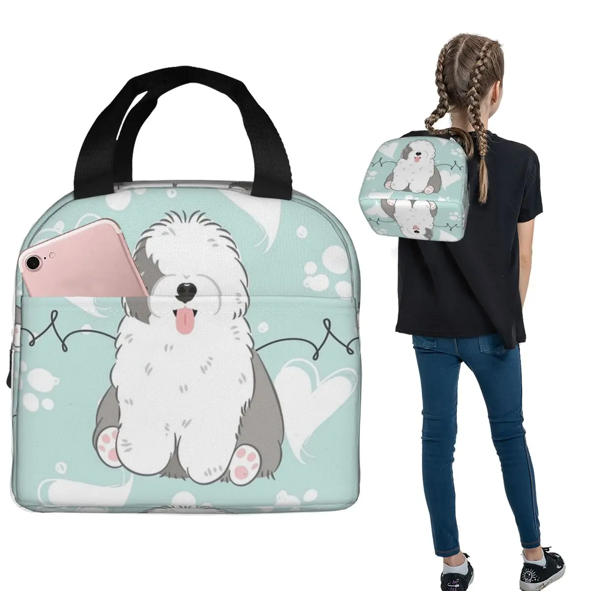 

Термосумка для обедов Love Old English Sheepdog для женщин и детей, портативная термосумка для еды, термосумка-тоут