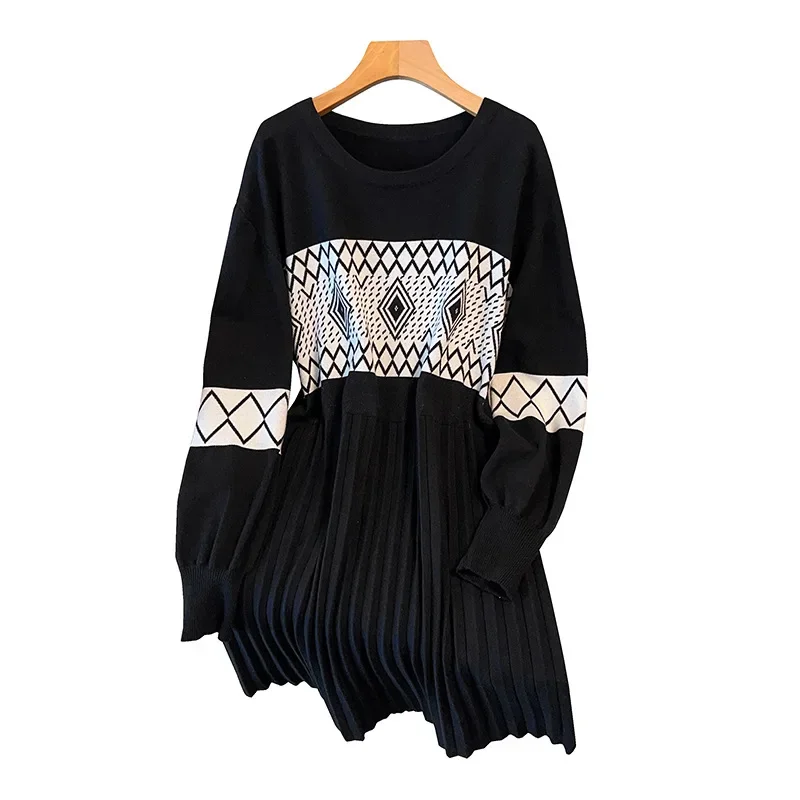 100/150/175kg big size women clothing 150/160cm oversize loose fitting round neck sweaters dresses 6XL 7XL