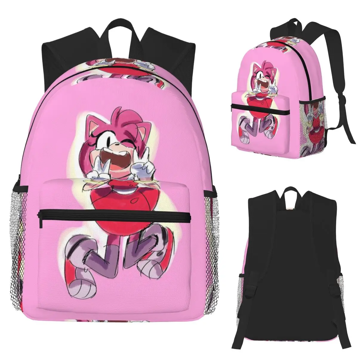 Amy Rose Sonic The Hedgehog Student Backpack School Bag Hiking Travel Daypack for Boys Girls Bookbag Shoulder Bags