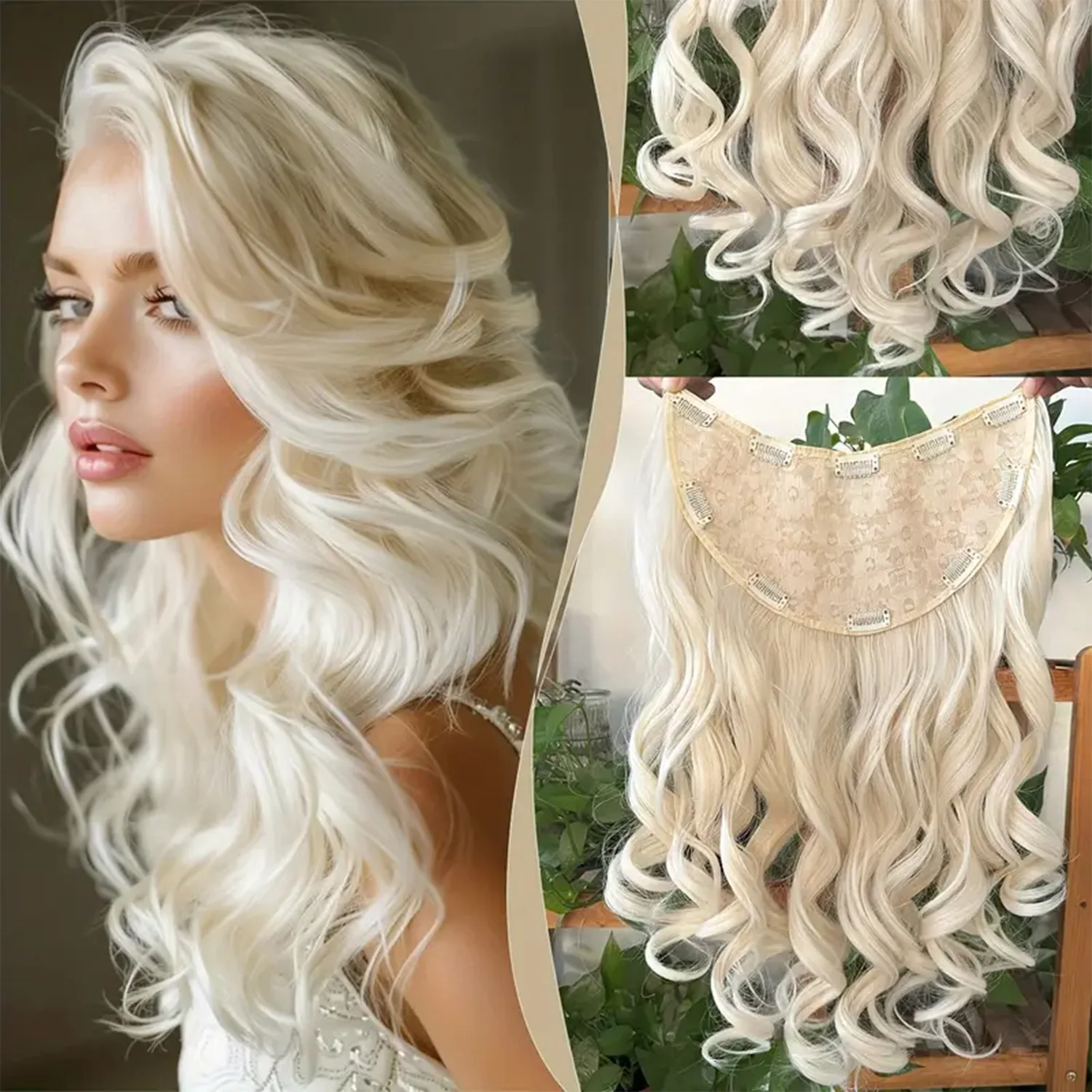22inch Clips-in Synthetic Hair Extensions with 10 Clip One Piece Long Curly Hairpieces Natural Wave Hair Extension Wig for Women