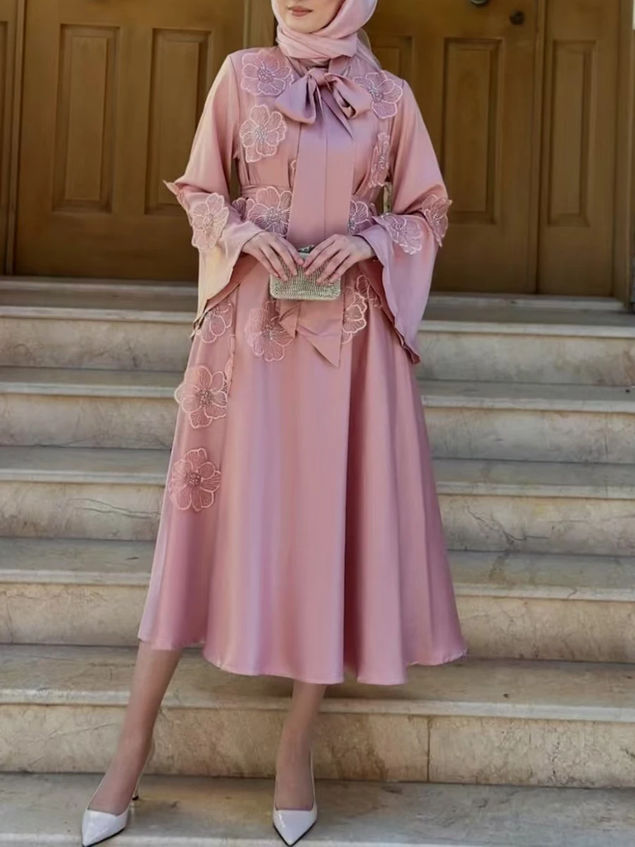 VGH Solid Spliced Applicaties Midi Jurken voor Vrouwen Sjaal Kraag Flare Mouw Hoge Taille Elegante Temperament Plooien Jurk Vrouwelijke