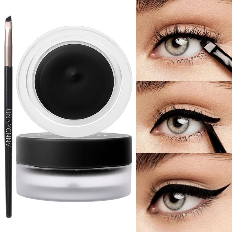 Black Brown Eyeliner Gel Cream Waterproof Smudgeproof Long-lasting 2 in 1 Brow Eyeliner Pomade Highly Tint for Eye Shadow Makeup