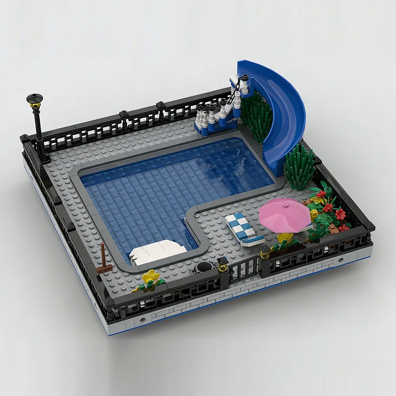 City Street View Model MOC Building Bricks Villa Swimming Pool Modular Technology Children Holiday Gifts Assemble Toys Suit