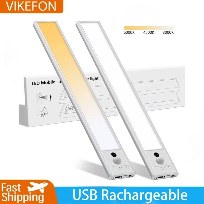 Lampka nocna LED z czujnikiem ruchu do szafki kuchennej Sypialnia Szafa Czujnik Oświetlenie wewnętrzne Bezprzewodowe oświetlenie USB pod szafką