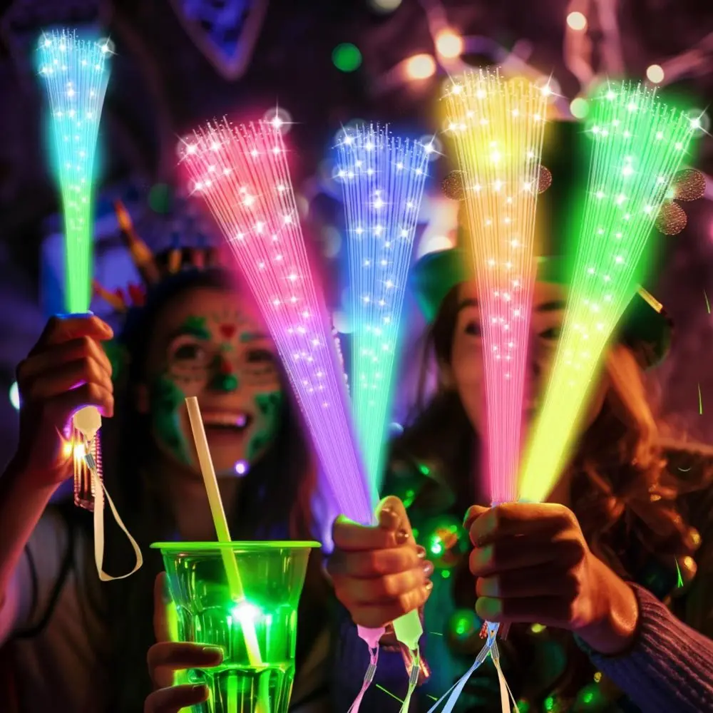 4pcs LED Fiber Optic Stick Luminous Rod Glow Fiber Optic Wands Colored Frequency Conversion Christmas Decorations Party Supplies