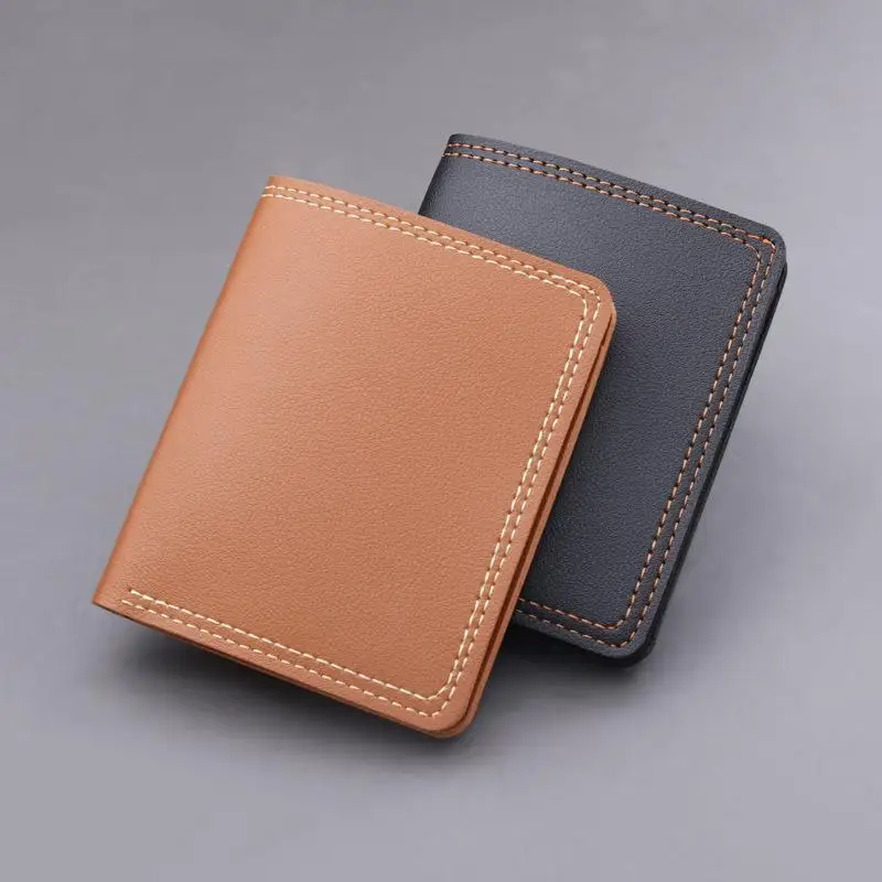 Minimalist PU Leather Men's Short Wallet Black Coffee Large Capacity Multiple Pockets Two-fold ID Card Holder Men Women