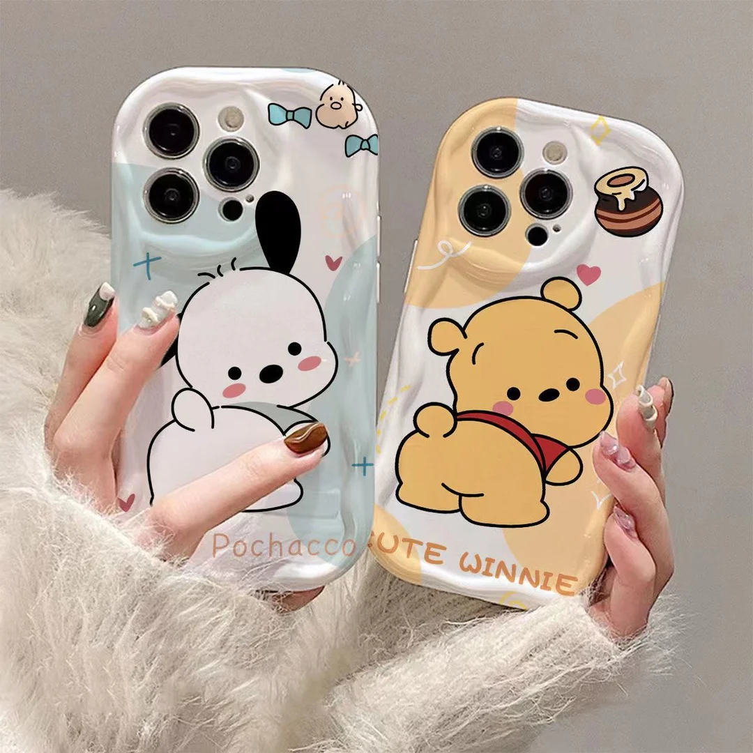 Cute Sanrios Winnie Pochacco 3D Wave Case For IPhone 16 15 14 13 12 11 Pro Max Mini X XR XSMAX 8 7 6S Plus Soft Silicone Cover