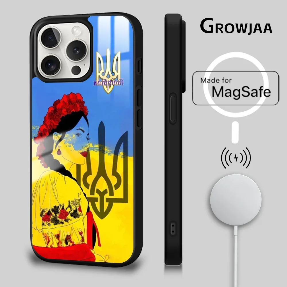 U-Ukraine Girl Sunflower Flag Phone Case For iPhone 16 15 14 13 12 11 Pro Max Plus Mini Magsafe Mirror Wireless Magnetic Cover